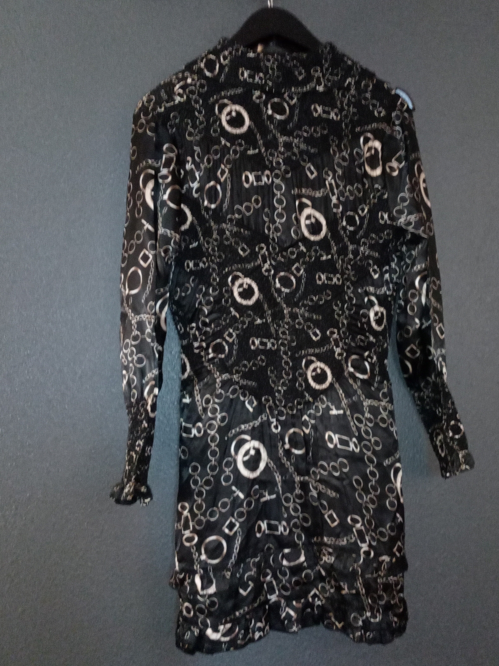 1020 Apparel Black & White Chain Link Print Smocked Mini Bodycon Dress S
